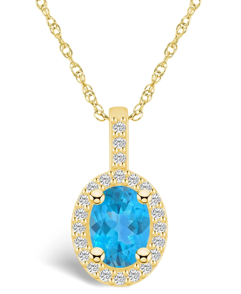 Macy's Blue Topaz (1-5/8 Ct. T.w.) and Diamond (1/4 Ct. T.w.) Halo Pendant Necklace in 14K Yellow Gold