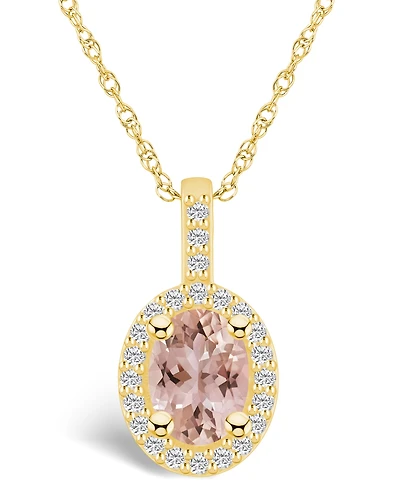 Macy's Morganite (1-1/7 Ct. T.w.) and Diamond (1/4 Ct. T.w.) Halo Pendant Necklace in 14K Yellow Gold