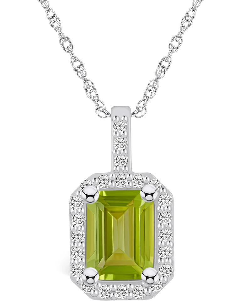 Macy's Peridot (1-3/4 Ct. T.w.) and Diamond (1/4 Ct. T.w.) Halo Pendant Necklace in 14K White Gold