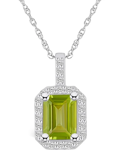 Macy's Peridot (1-3/4 Ct. T.w.) and Diamond (1/4 Ct. T.w.) Halo Pendant Necklace in 14K White Gold