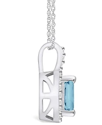 Macy's Aquamarine (1-3/8 Ct. T.w.) and Diamond (1/4 Ct. T.w.) Halo Pendant Necklace in 14K White Gold