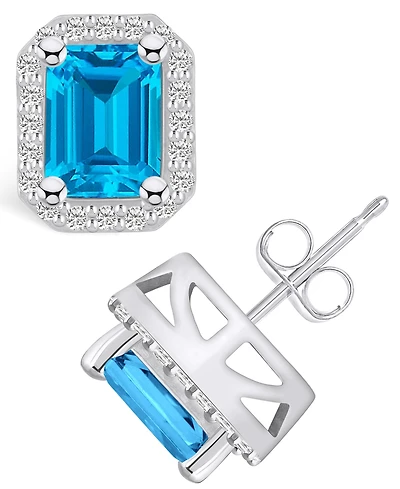 Macy's Topaz (4 ct. t.w.) and Diamond (3/8 ct. t.w.) Halo Stud Earrings in 14K White Gold