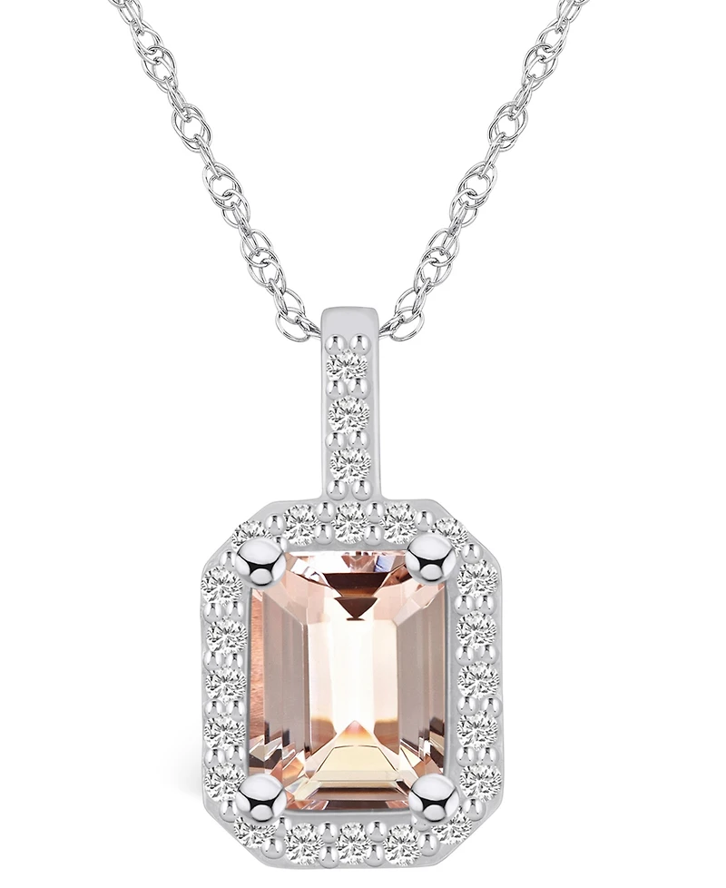 Macy's Morganite (1-3/8 Ct. T.w.) and Diamond (1/4 Ct. T.w.) Halo Pendant Necklace in 14K White Gold