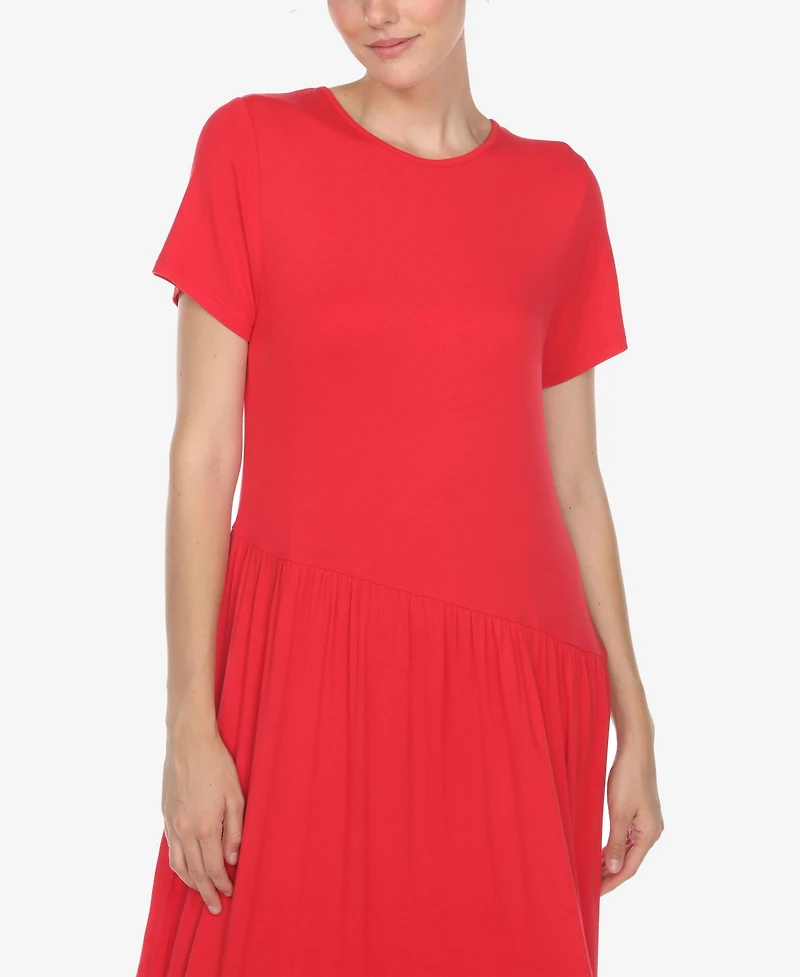 White Mark Women's Short Sleeve Asymmetrical Waist Maxi Dress