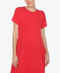 White Mark Women's Short Sleeve Asymmetrical Waist Maxi Dress