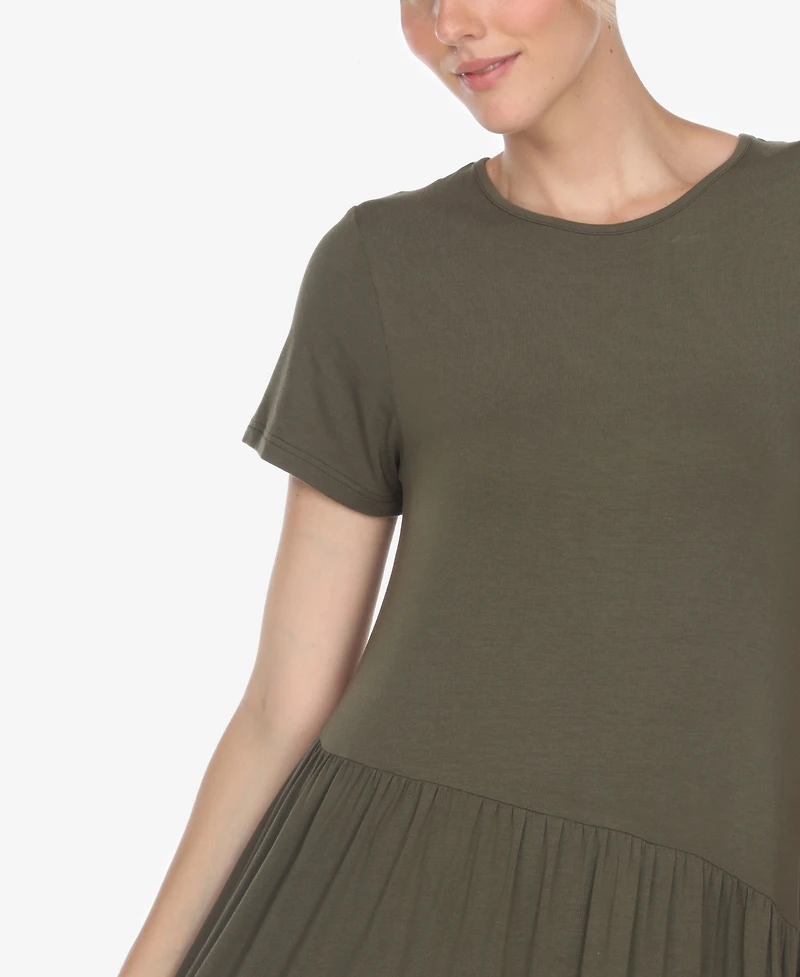 White Mark Women's Short Sleeve Asymmetrical Waist Maxi Dress