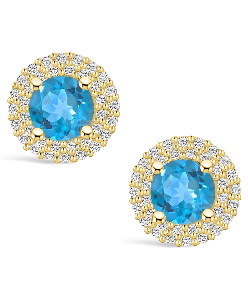 Macy's Topaz (2-1/3 ct. t.w.) and Diamond (1/2 ct. t.w.) Halo Stud Earrings in 14K Yellow Gold
