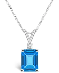 Blue Topaz (3 ct. t.w.) and Diamond Accent Pendant Necklace in 14K Yellow Gold or 14K White Gold