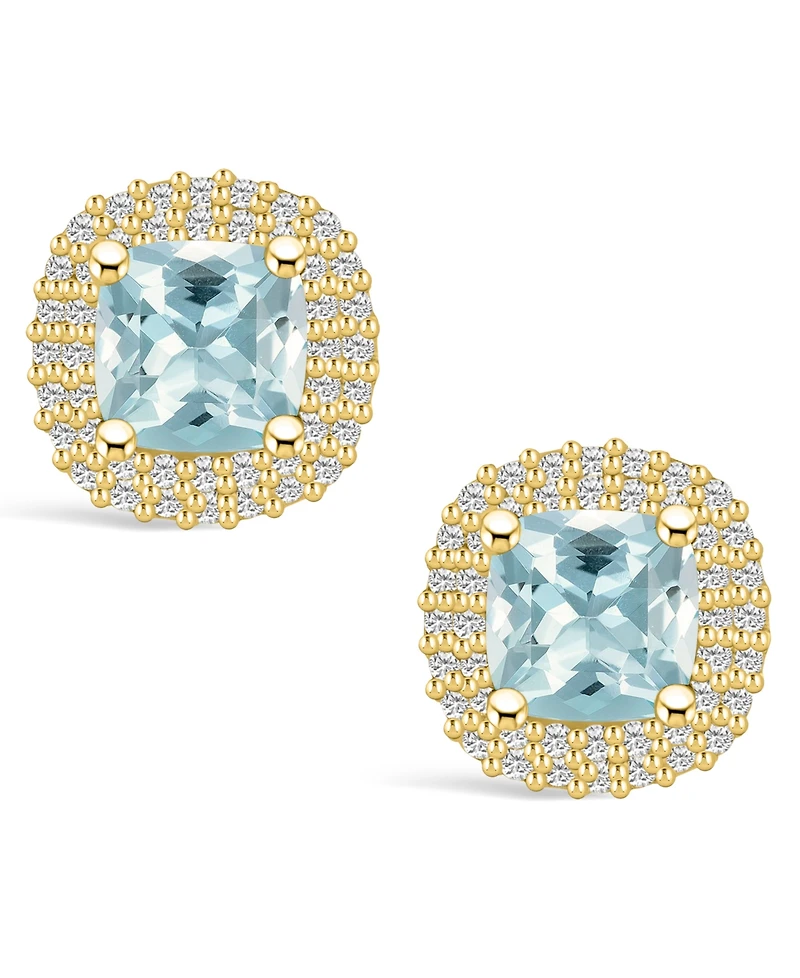 Macy's Aquamarine (1-3/4 ct. t.w.) and Diamond (3/8 ct. t.w.) Halo Stud Earrings in 14K Yellow Gold