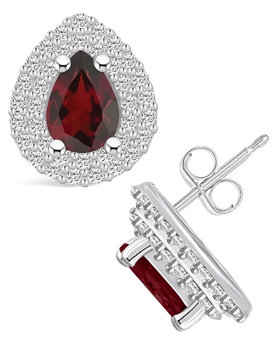 Macy's Garnet (1-3/4 ct. t.w.) and Diamond (5/8 ct. t.w.) Halo Stud Earrings in 14K Gold