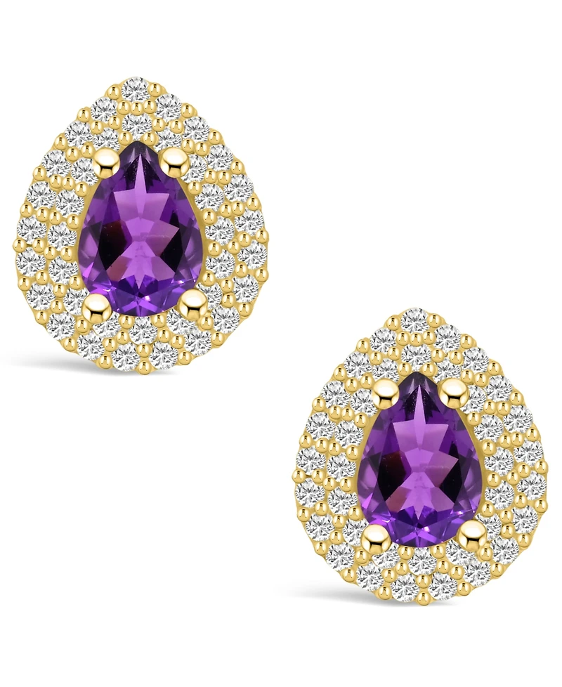 Macy's Amethyst (1-1/3 ct. t.w.) and Diamond (5/8 ct. t.w.) Halo Stud Earrings in 14K Yellow Gold