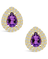 Macy's Amethyst (1-1/3 ct. t.w.) and Diamond (5/8 ct. t.w.) Halo Stud Earrings in 14K Yellow Gold