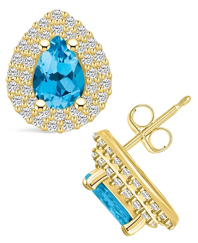 Macy's Topaz (1-3/4 ct. t.w.) and Diamond (5/8 ct. t.w.) Halo Stud Earrings in 14K Yellow Gold