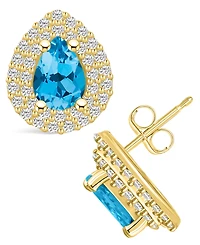 Macy's Topaz (1-3/4 ct. t.w.) and Diamond (5/8 ct. t.w.) Halo Stud Earrings in 14K Yellow Gold
