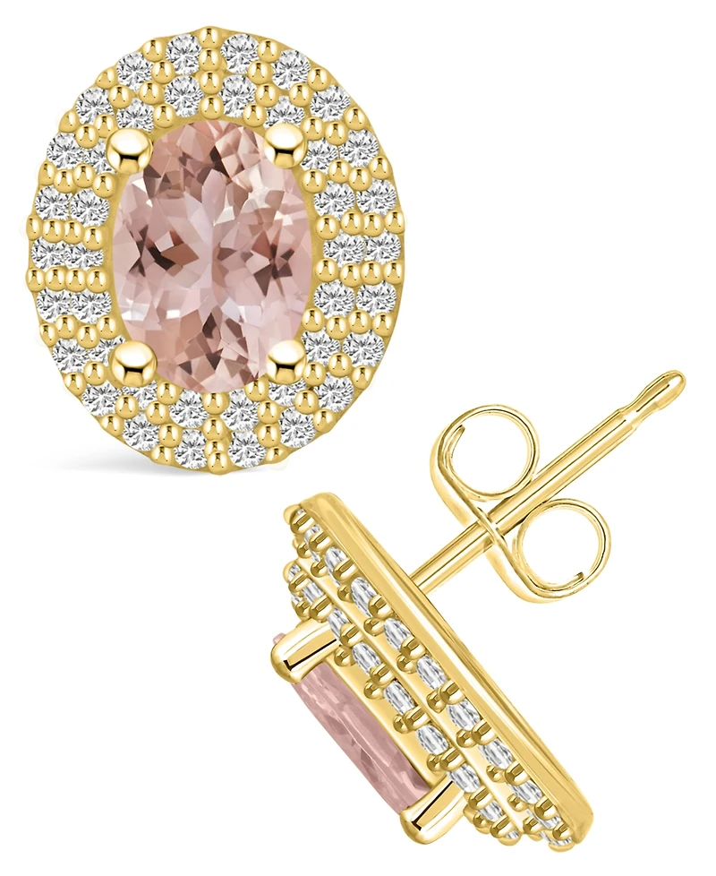 Macy's Morganite (1-3/ ct. t.w.) and Diamond (1/ ct. t.w.) Halo Stud Earrings in 14K Yellow Gold