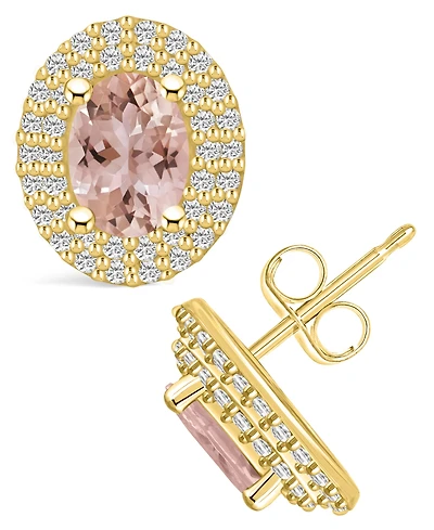 Macy's Morganite (1-3/ ct. t.w.) and Diamond (1/ ct. t.w.) Halo Stud Earrings in 14K Yellow Gold