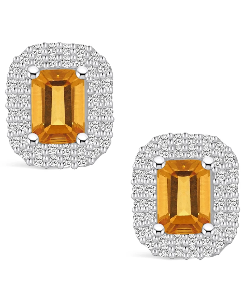 Macy's Citrine (2 ct. t.w.) and Diamond (3/4 ct. t.w.) Halo Stud Earrings in 14K White Gold