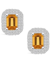 Macy's Citrine (2 ct. t.w.) and Diamond (3/4 ct. t.w.) Halo Stud Earrings in 14K White Gold