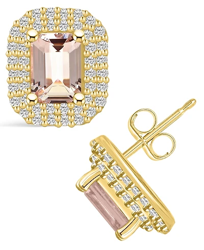 Macy's Morganite (1-3/4 ct. t.w.) and Diamond (3/4 ct. t.w.) Halo Stud Earrings in 14K Yellow Gold