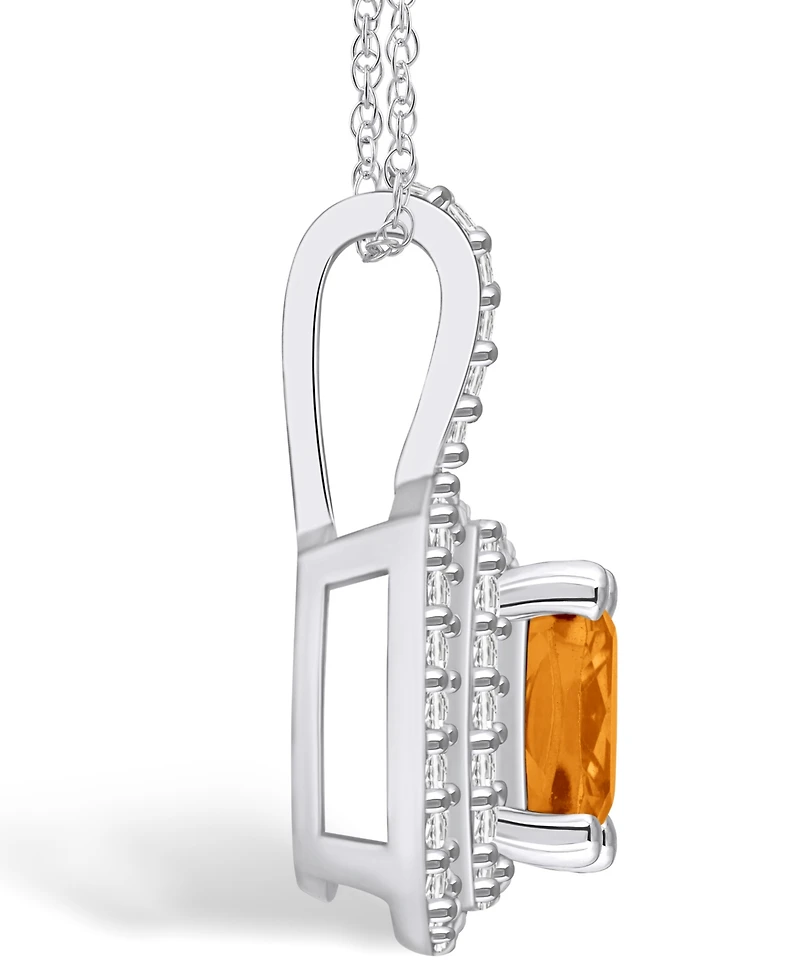 Macy's Citrine (2 Ct. T.w.) and Diamond (1/2 Ct. T.w.) Halo Pendant Necklace in 14K Gold