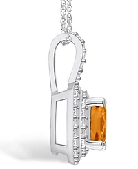 Macy's Citrine (2 Ct. T.w.) and Diamond (1/2 Ct. T.w.) Halo Pendant Necklace in 14K Gold