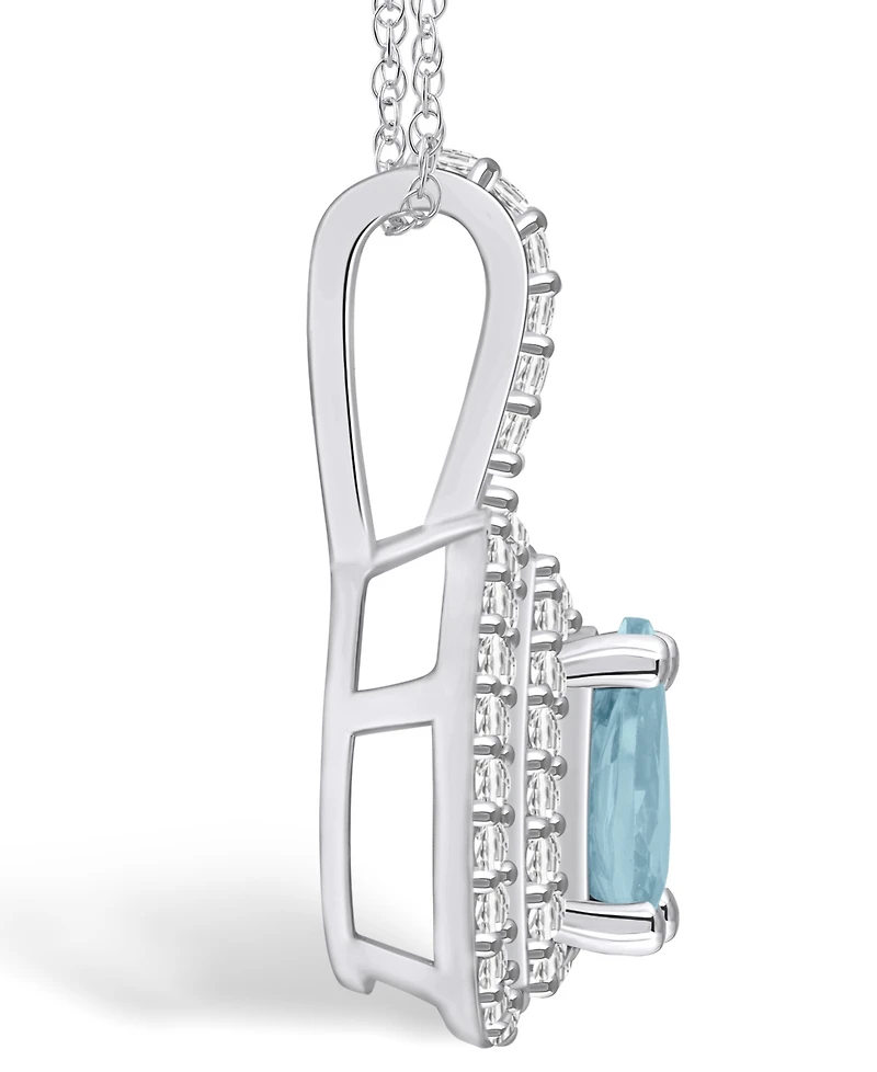 Macy's Aquamarine (3/4 Ct. T.w.) and Diamond (3/8 Ct. T.w.) Halo Pendant Necklace in 14K White Gold