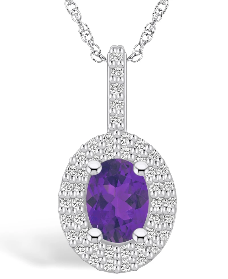 Macy's Amethyst (1-1/5 Ct. T.w.) and Diamond (1/2 Ct. T.w.) Halo Pendant Necklace in 14K White Gold