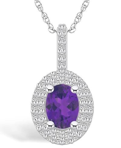 Macy's Amethyst (1-1/5 Ct. T.w.) and Diamond (1/2 Ct. T.w.) Halo Pendant Necklace in 14K White Gold