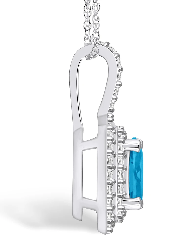 Macy's Blue Topaz (1-5/8 Ct. T.w.) and Diamond (1/2 Ct. T.w.) Halo Pendant Necklace in 14K Gold