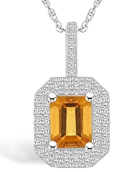 Macy's Citrine (1-5/8 Ct. T.w.) and Diamond (1/2 Ct. T.w.) Halo Pendant Necklace in 14K Gold
