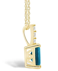 Macy's London Blue Topaz (2 Ct. T.w.) and Diamond Accent Pendant Necklace in 14K Yellow Gold