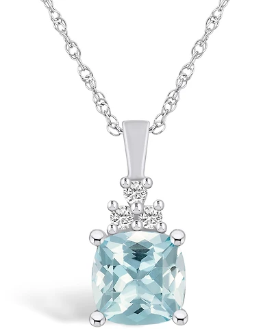 Macy's Aquamarine (2 Ct. T.w.) and Diamond (1/10 Ct. T.w.) Pendant Necklace in 14K White Gold