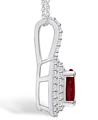 Macy's Garnet (1-1/10 Ct. T.w.) and Diamond (3/8 Ct. T.w.) Halo Pendant Necklace in 14K White Gold