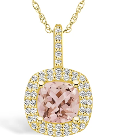 Macy's Morganite (2 Ct. T.w.) and Diamond (1/2 Ct. T.w.) Halo Pendant Necklace in 14K Yellow Gold