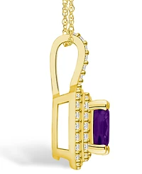Macy's Amethyst (2 Ct. T.w.) and Diamond (1/2 Ct. T.w.) Halo Pendant Necklace in 14K Yellow Gold