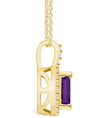 Macy's Amethyst (1-5/8 Ct. T.w.) and Diamond (1/4 Ct. T.w.) Halo Pendant Necklace in 14K Yellow Gold