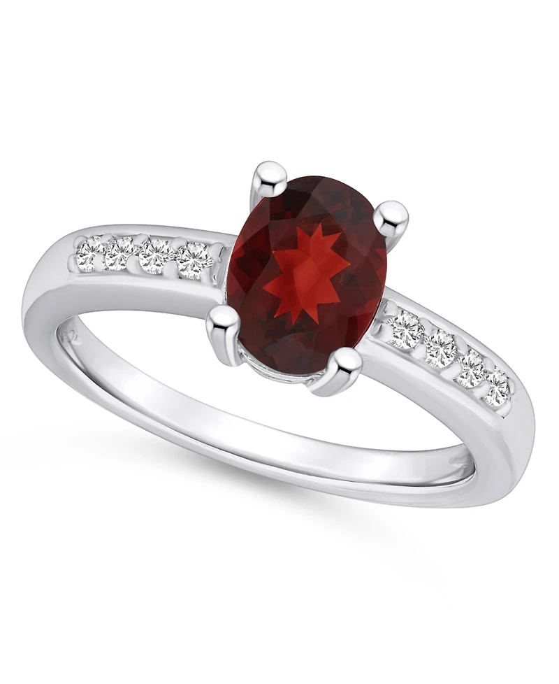 Macy's Garnet and Diamond Ring (1-1/2 ct.t.w 1/8 ct.t.w) 14K White Gold