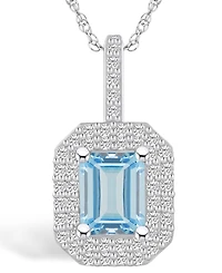 Macy's Aquamarine (1-3/8 Ct. T.w.) and Diamond (1/2 Ct. T.w.) Halo Pendant Necklace in 14K White Gold
