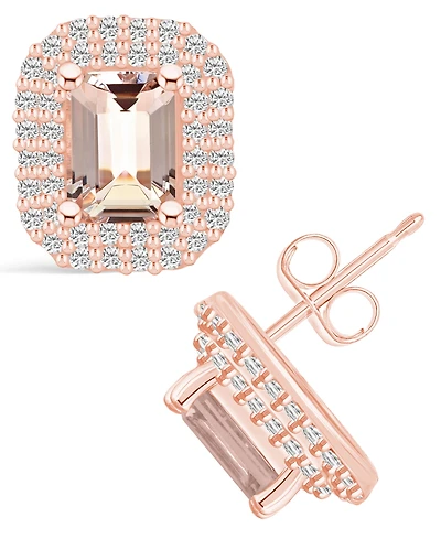 Macy's Morganite (1-3/4 ct. t.w.) and Diamond (3/4 ct. t.w.) Halo Stud Earrings in 14K Rose Gold