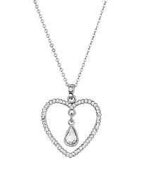 2028 Silver-Tone Clear Crystal Heart Teardrop Necklace