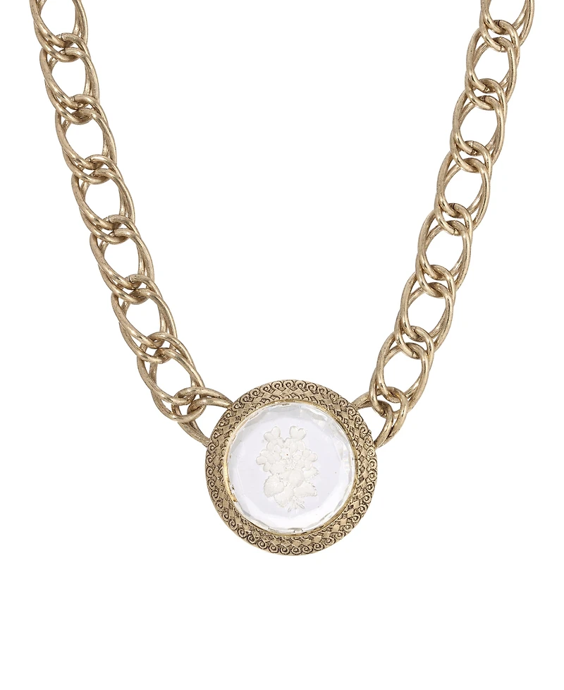 2028 Gold-Tone Intaglio Pendant Loop Chain Necklace
