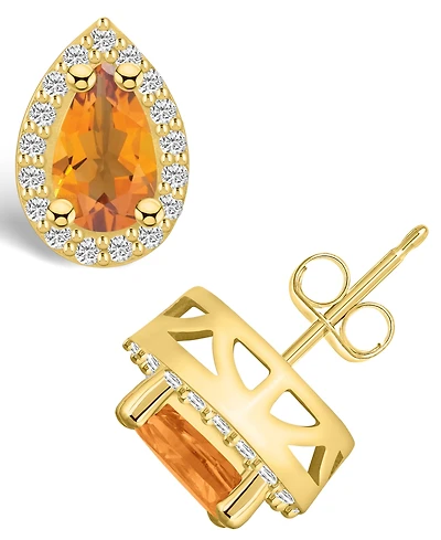 Macy's Citrine (1-3/ ct. t.w.) and Diamond (1/3 ct. t.w.) Halo Stud Earrings in 14K Yellow Gold