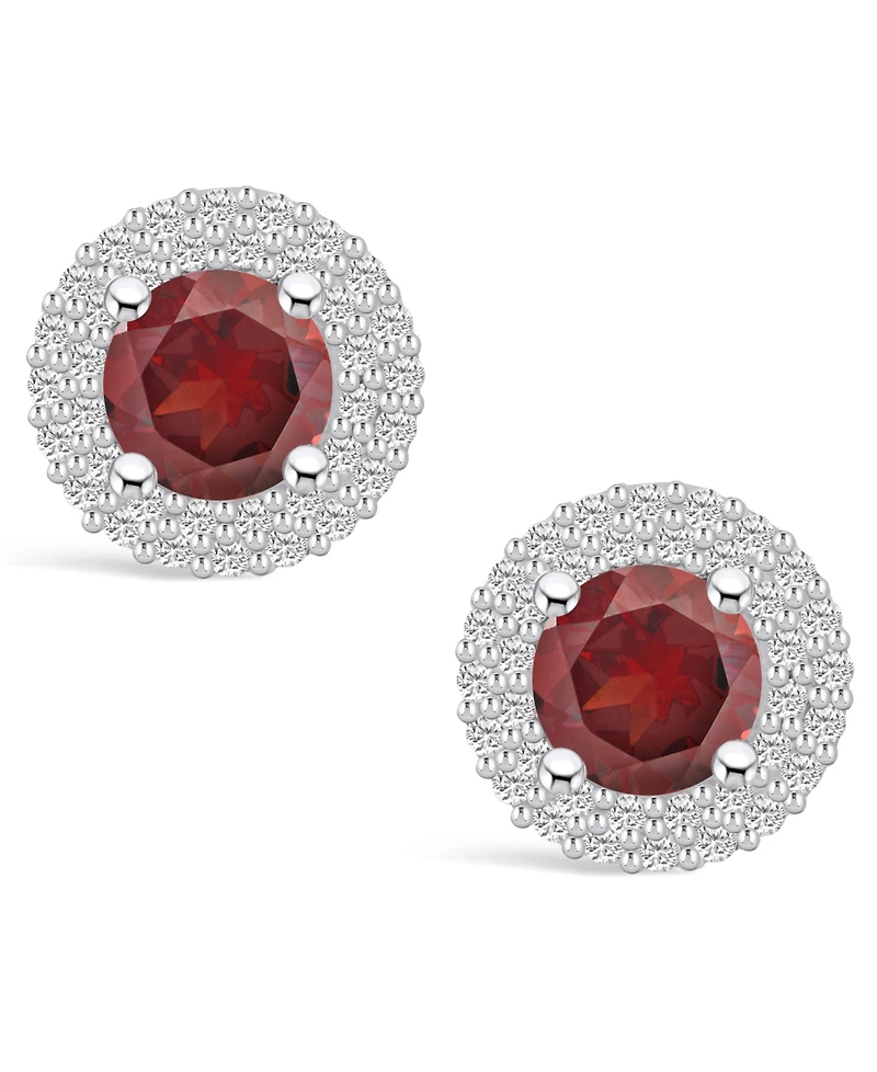 Macy's Garnet (2-1/5 ct. t.w.) and Diamond (1/2 ct. t.w.) Halo Stud Earrings in 14K White Gold