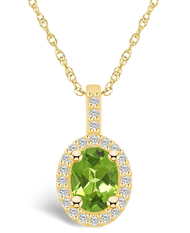 Macy's Peridot (1-1/3 Ct. T.w.) and Diamond (1/4 Ct. T.w.) Halo Pendant Necklace in 14K Yellow Gold