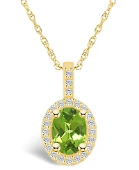 Macy's Peridot (1-1/3 Ct. T.w.) and Diamond (1/4 Ct. T.w.) Halo Pendant Necklace in 14K Yellow Gold