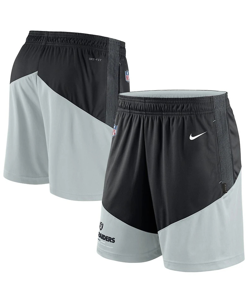 Men's Nike Black, Silver Las Vegas Raiders Sideline Primary Lockup Performance Shorts