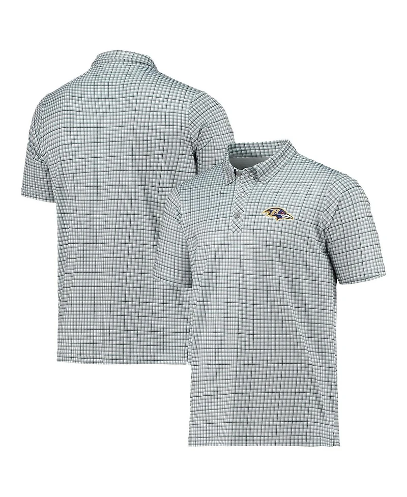 Men's Antigua Gray, Black Baltimore Ravens Deliver Button-Down Polo Shirt