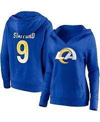 Women's Fanatics Matthew Stafford Royal Los Angeles Rams Player Icon Name and Number V-Neck Pullover Hoodie