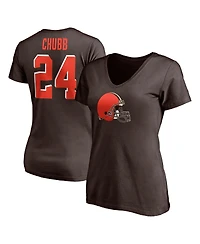 Women's Fanatics Nick Chubb Brown Cleveland Browns Player Icon Name and Number V-Neck T-shirt