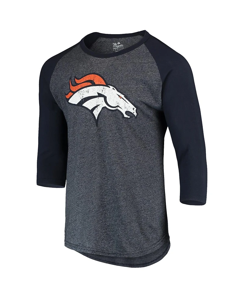 Men's Majestic Threads Russell Wilson Navy Denver Broncos Name and Number Team Colorway Tri-Blend 3/4 Raglan Sleeve Player T-shirt